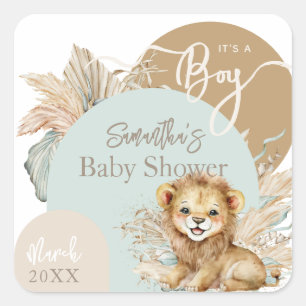 Sticker Carré C'est un garçon Safari Thème Lion Baby shower