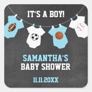 Sticker Carré C'EST UN GARÇON Sport Thème Baby shower Chalkboard