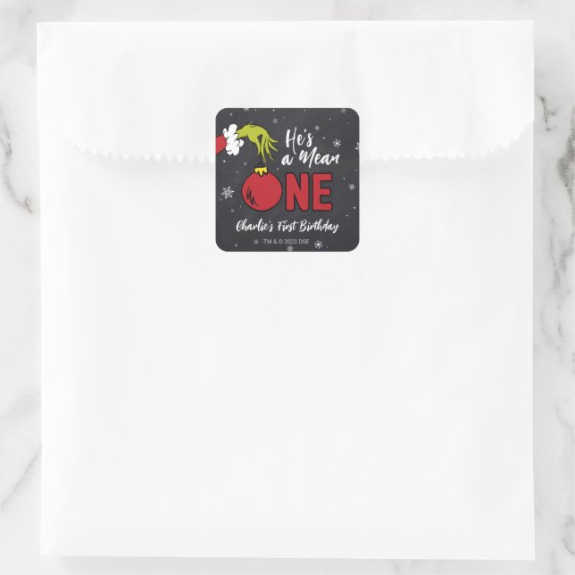 Sticker Carré C'est un Mean One | Anniversaire de Grinch (Sac)