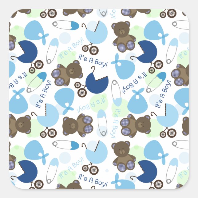 Sticker Carré C'est un Motif de Baby shower bleu garçon (Devant)