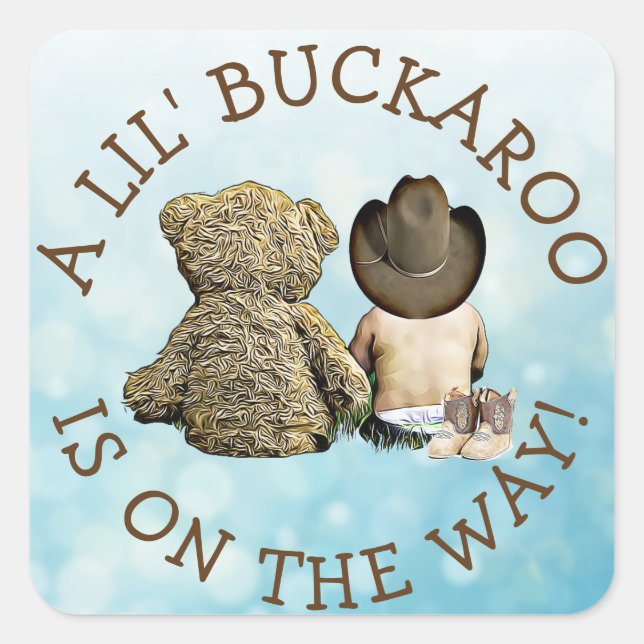 Sticker Carré C'est un petit Baby shower Cowboy (Devant)