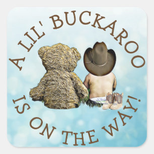 Sticker Carré C'est un petit Baby shower Cowboy
