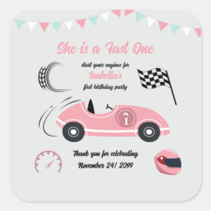 Sticker Carré C'est une Fast One Festive Pink Race Car