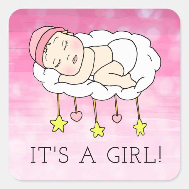 Sticker Carré C'est une fille, Baby Shower ou annonce de naissan (Devant)