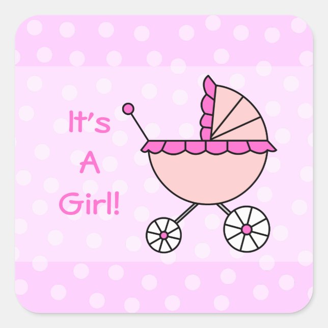 Sticker Carré C'est une fille ! Transport de bébé rose (Devant)