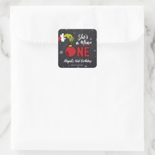 Sticker Carré C'est une méchante Anniversaire Grinch