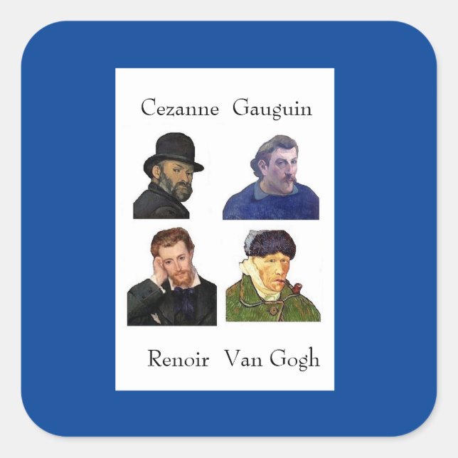 Sticker Carré Cézanne, Gauguin, Renoir, Van Gogh (Devant)