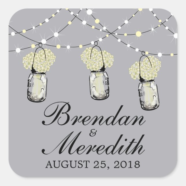 Sticker Carré Chaîne de lumière rustique Mason Jar (Devant)