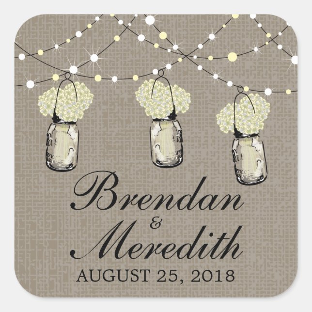Sticker Carré Chaîne de lumière rustique Mason Jar (Devant)