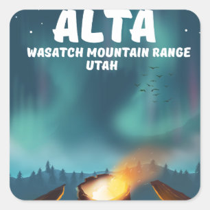 Sticker Carré Chaîne de montagnes Alta Wasatch Utah
