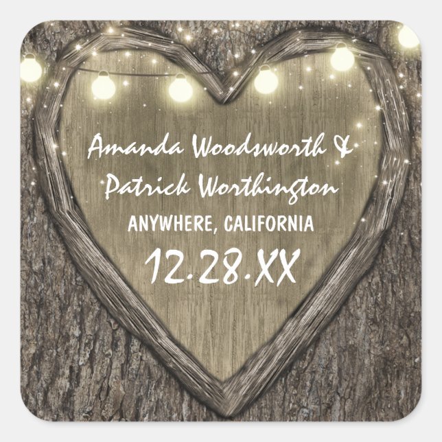 Sticker Carré Chaîne rustique illumine Oak Tree Bark Mariage Fav (Devant)