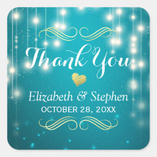 Sticker Carré Chaîne Turquoise Lumières Mariage Favor Merci