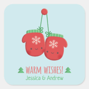 Sticker Carré Chaleureux Souhaits Cute Mittens Décor de Noël