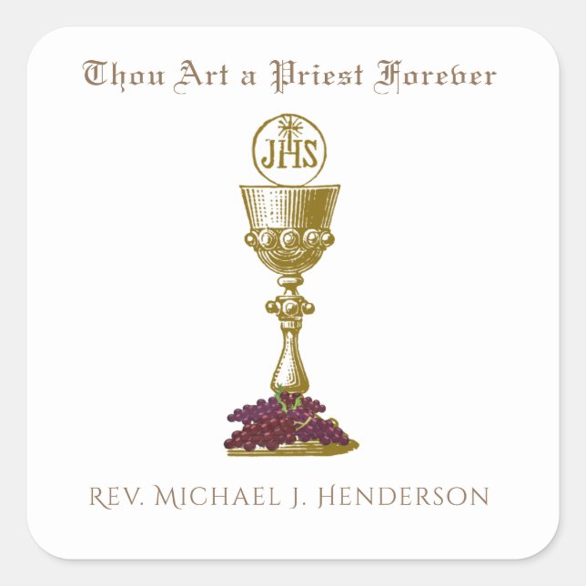 Sticker Carré Chalice d'Ordination du prêtre catholique (Devant)