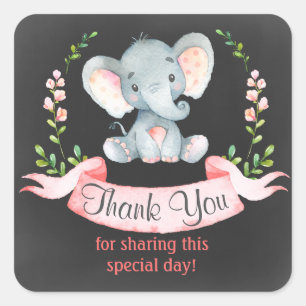 Sticker Carré Chalkboard Aquarelle Elephant Girl Merci