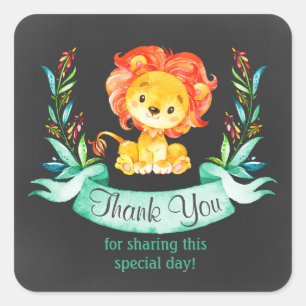 Sticker Carré Chalkboard Aquarelle Lion Merci