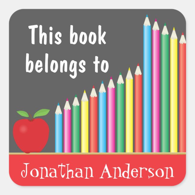 Sticker Carré Chalkboard & Coloured Pencils, Ce livre appartient (Devant)