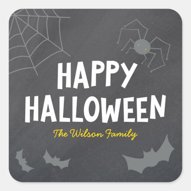 Sticker Carré Chalkboard Créatures conviviales Joyeux Halloween (Devant)