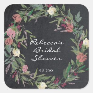 Sticker Carré chalkboard floral wreath douche favorise autocolla