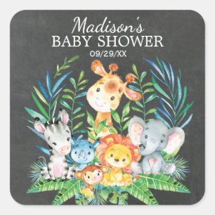 Sticker Carré Chalkboard Jungle Baby shower animal Favoriser Sti