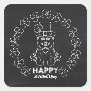 Sticker Carré Chalkboard Leprechaun, Saint Patrick's Day