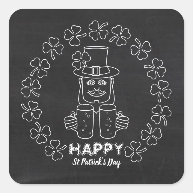 Sticker Carré Chalkboard Leprechaun, Saint Patrick's Day (Devant)