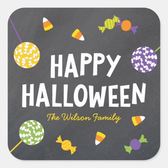 Sticker Carré Chalkboard Sweet Candy Traite Halloween heureux (Devant)