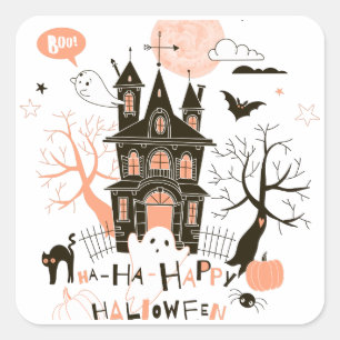 Sticker Carré Chambre hantée par Halloween heureuse