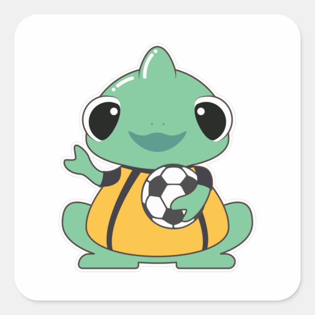 Sticker Carré Chameleon comme gardien de but avec balle de footb (Devant)