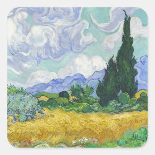 Sticker Carré Champ de blé de Van Gogh avec Cyprès Art