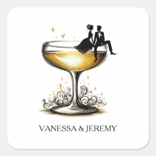 Sticker Carré Champagne Couple