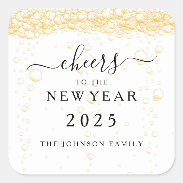 Sticker Carré Champagne élégant pour le Nouvel An 2025 (Devant)