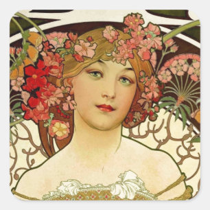 Sticker Carré Champagne Woman 1897 - F. Champenois Imprimeur