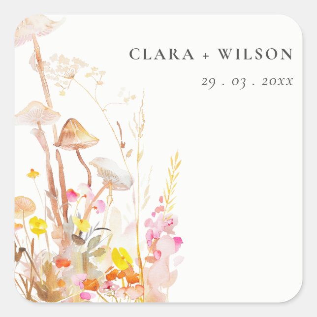 Sticker Carré Champignon chic Wildflower Mariage botanique d'aut (Devant)