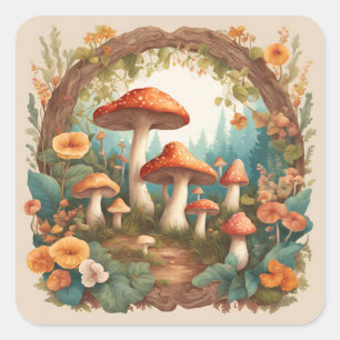 Sticker Carré Champignon Cottagecore