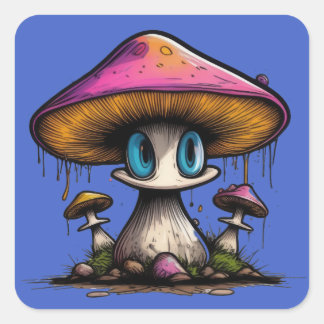 Sticker Carré Champignon teinté bleu