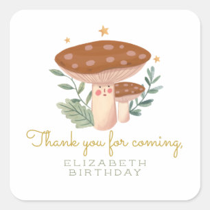 Sticker Carré Champignons des bois Balises cadeaux d'anniversair