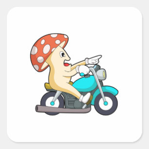 Sticker Carré Champignons en moto avec moto