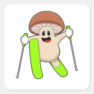 Sticker Carré Champignons en ski avec ski