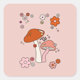 Sticker Carré Champignons Et Fleurs Pêchent Art Retro les années
