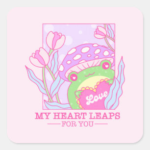 Sticker Carré Champignons et grenouilles mignons - My Heart Leap
