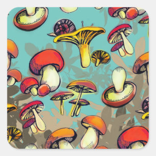 Sticker Carré Champignons sauvages