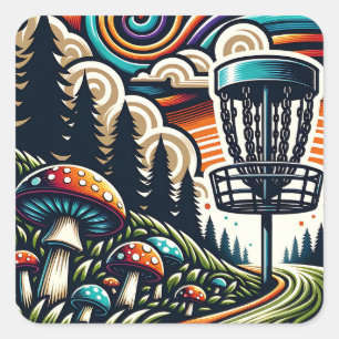 Sticker Carré Champignons vintages et terrain de golf Disc Ai Ar