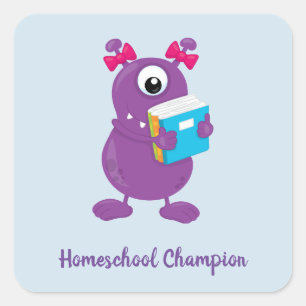 Sticker Carré Champion de l'école familiale mignonne violet