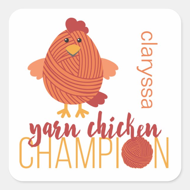 Sticker Carré Champion du poulet rouge et orange (Devant)