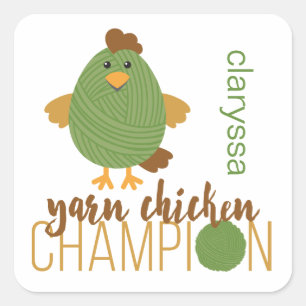 Sticker Carré Champion du poulet vert et Brown