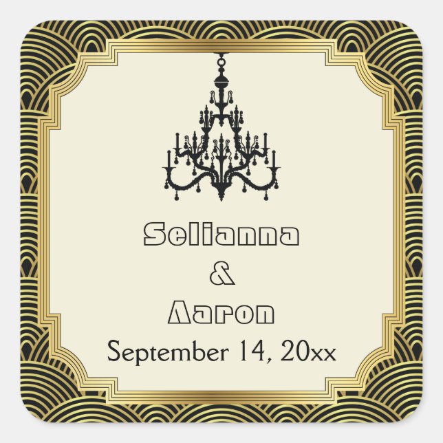 Sticker Carré Chandelier Art Déco seigaiha mariage Enregistrer l (Devant)