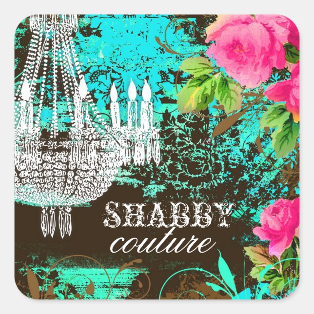 Sticker Carré Chandelier de jardin GC Shabby Aqua (Devant)