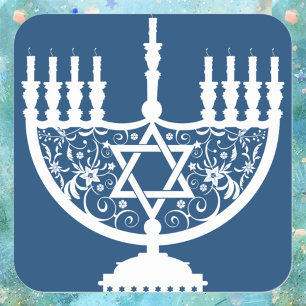 Sticker Carré Chandelier élégant de Hanukkah avec étoile de Davi