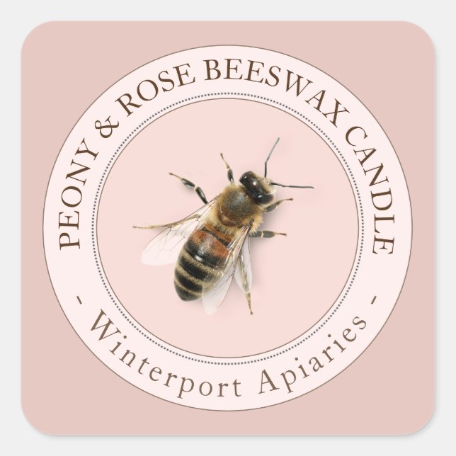 Sticker Carré Chandelle cire d'abeille avec Rose d'abeille  or r (Devant)